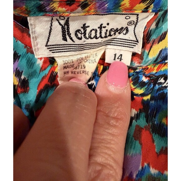 Notations Multicolored Vintage Blouse Size 14 Round Neck Long Sleeves Buttons - Picture 6 of 7